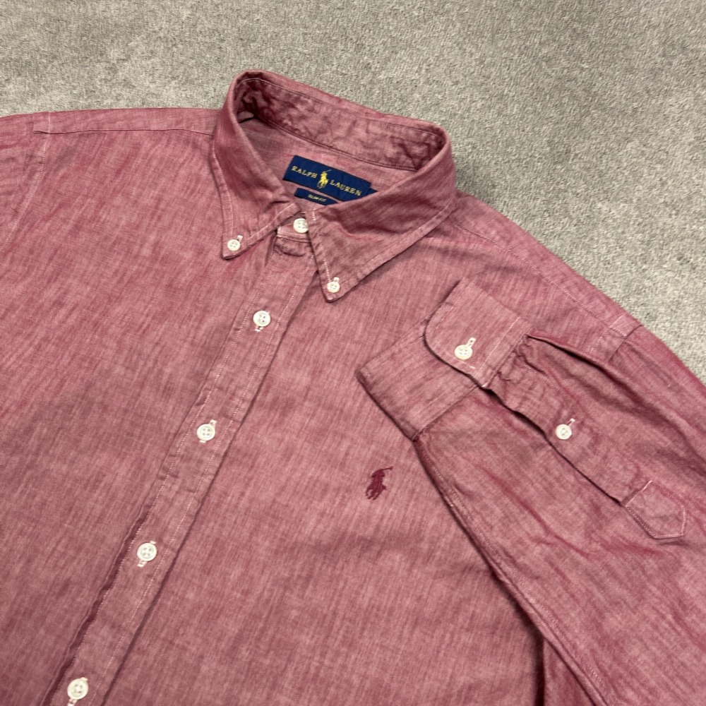 Ralph Lauren Shirt Mens XL Slim Fit Chambray Red Casual Button Down Polo Pony